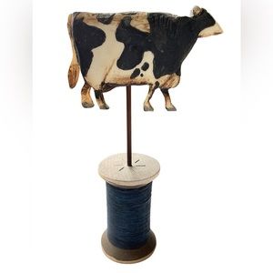 Vintage Distressed Country Farmhouse Cow on Metal Stand Decor by Blossom Bucket